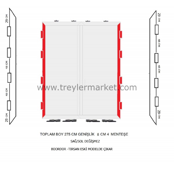 Bordoor Koluman Dorse Arka Kapı Sağ-Sol Profil 4 Menteşeli 8 Cm -Br-Ak09599/1