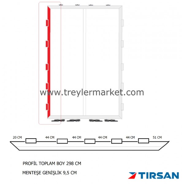 Tırsan Panel Dorse Arka Kapı Sol Profil 5 Menteşeli -Gg05429-44